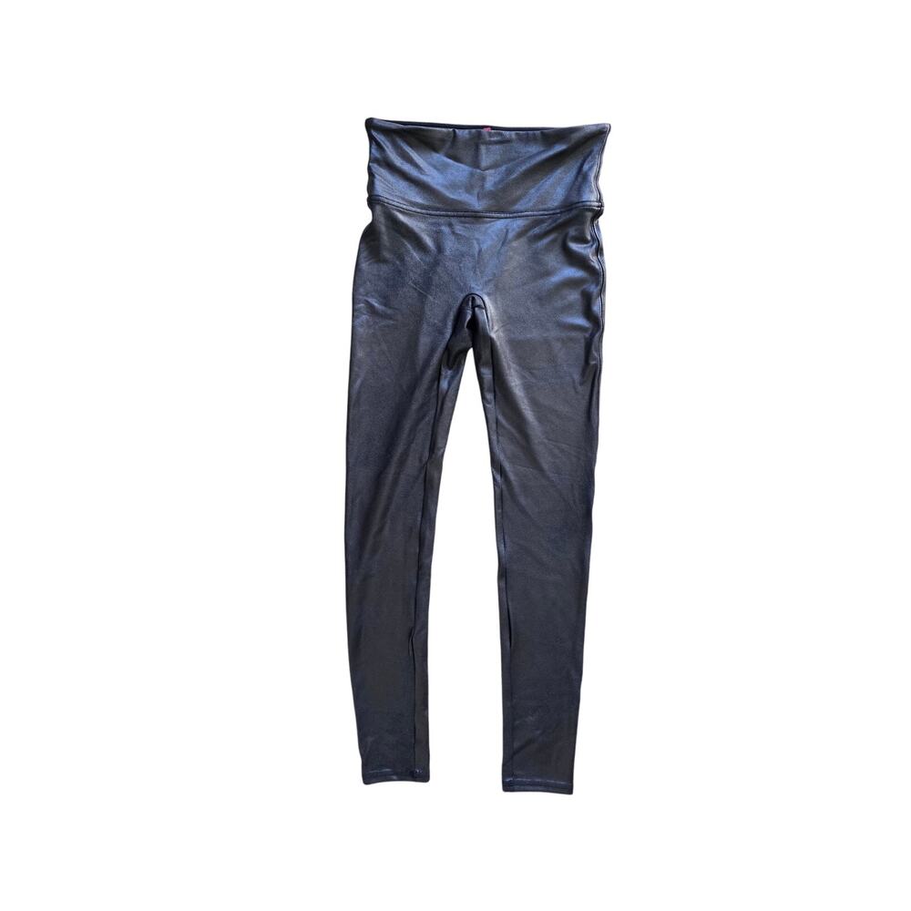 Spanx Faux Leather Black Leggings High Waisted Countered Power Waistband Size‎ M